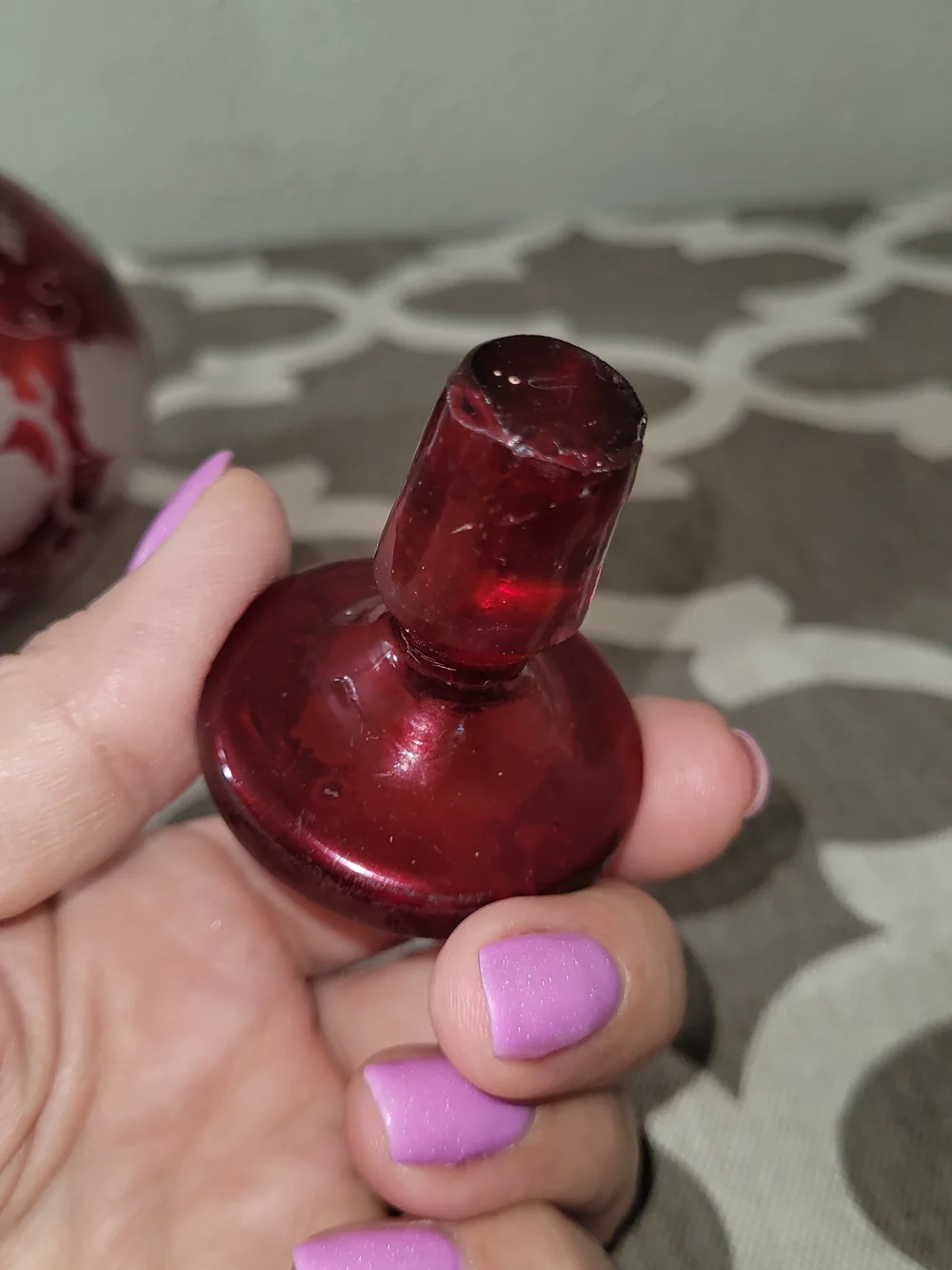 Ruby Red Etched Glass Vintage Bohemian Style Decanter